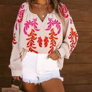 Floryday Embroidered Peasant Blouse Size M